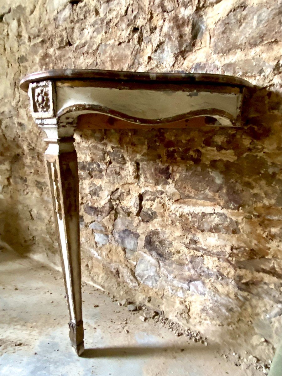 Console d'Applique d'époque Louis XVI. Italie XVIII E Siècle. Bois Doré Et Laque Ancienne.-photo-3