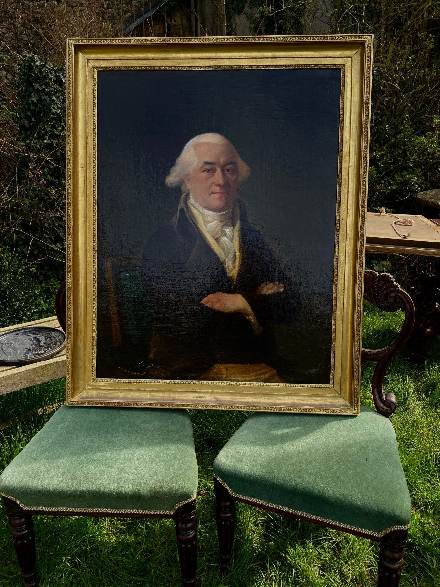 Important Portrait De Notable Assis Et En Redingote. Vers 1780. XVIII E Siècle. -photo-3