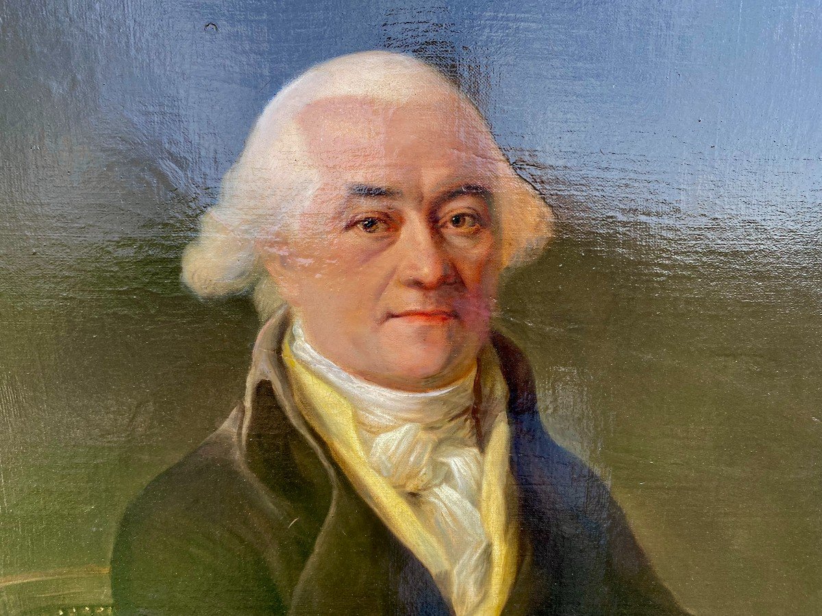 Important Portrait De Notable Assis Et En Redingote. Vers 1780. XVIII E Siècle. -photo-1