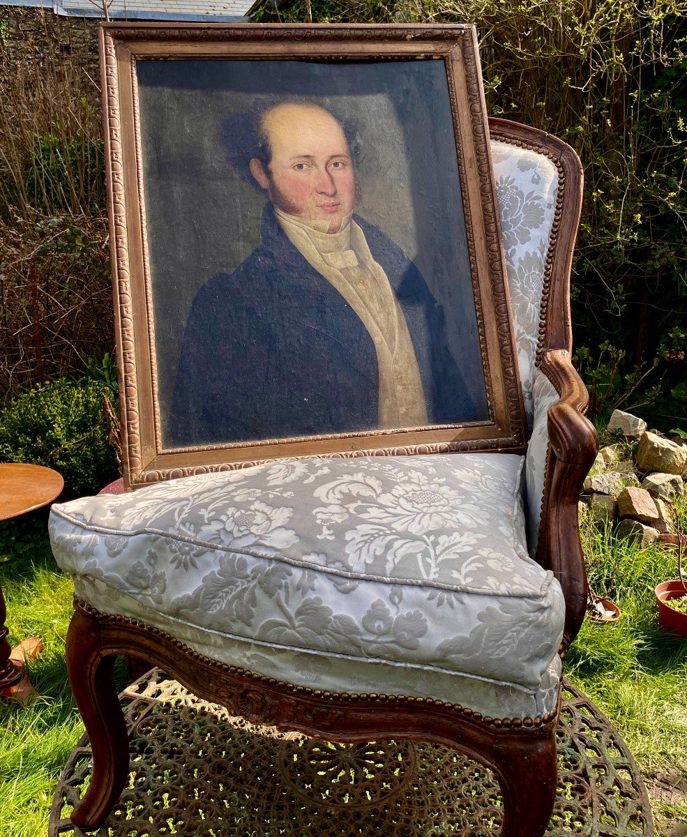 Portrait d'Un Notable De La Restauration. Huile Sur Toile. Cadre En Bois Doré. Début Du XIX E S-photo-3