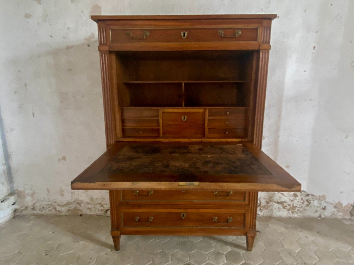 Rare Secrétaire chiffonnier-maçonnique avec  coffre-fort à clef. Louis XVI. Noyer-marqueterie-photo-7