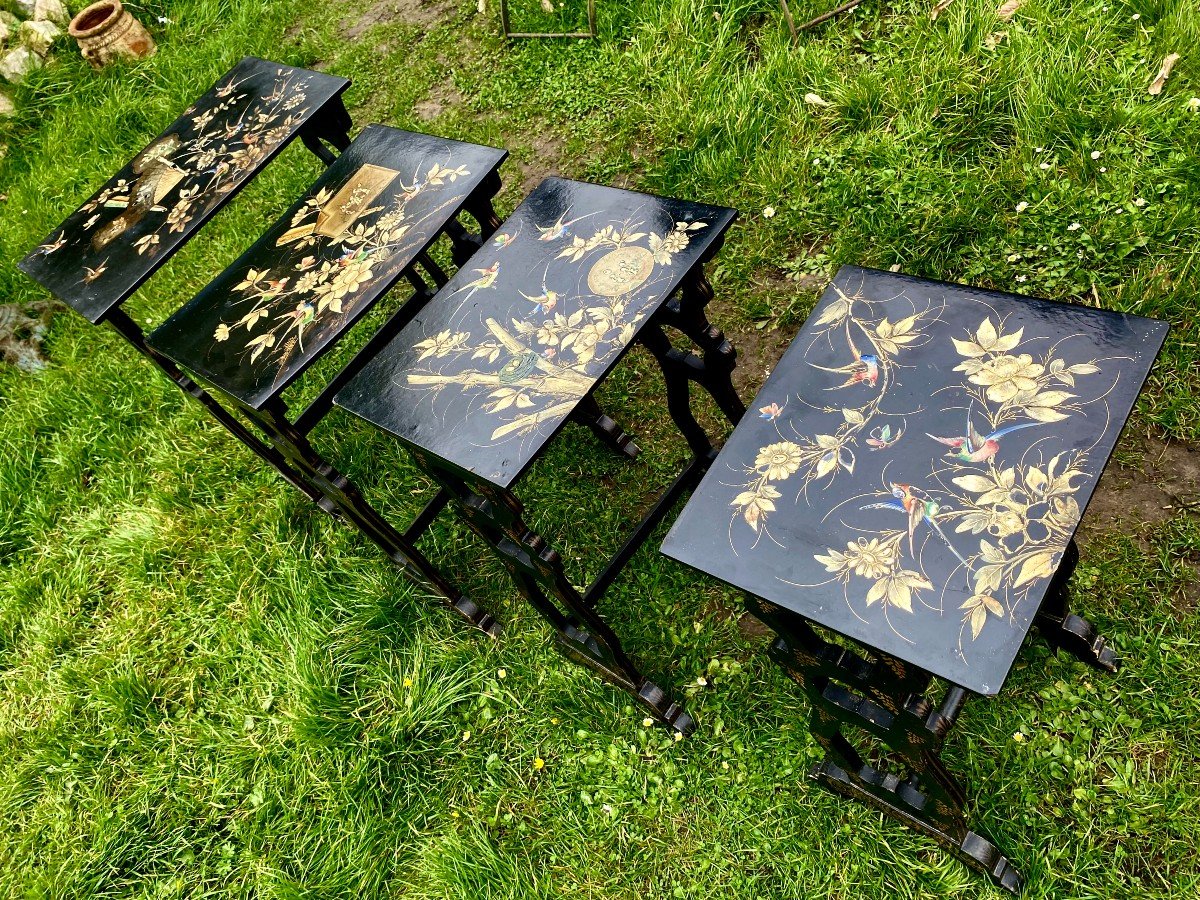 Four Napoleon III Lacquered Nesting Tables Having Belonged To Paul Vidal De La Blache. Late 19th Century-photo-8