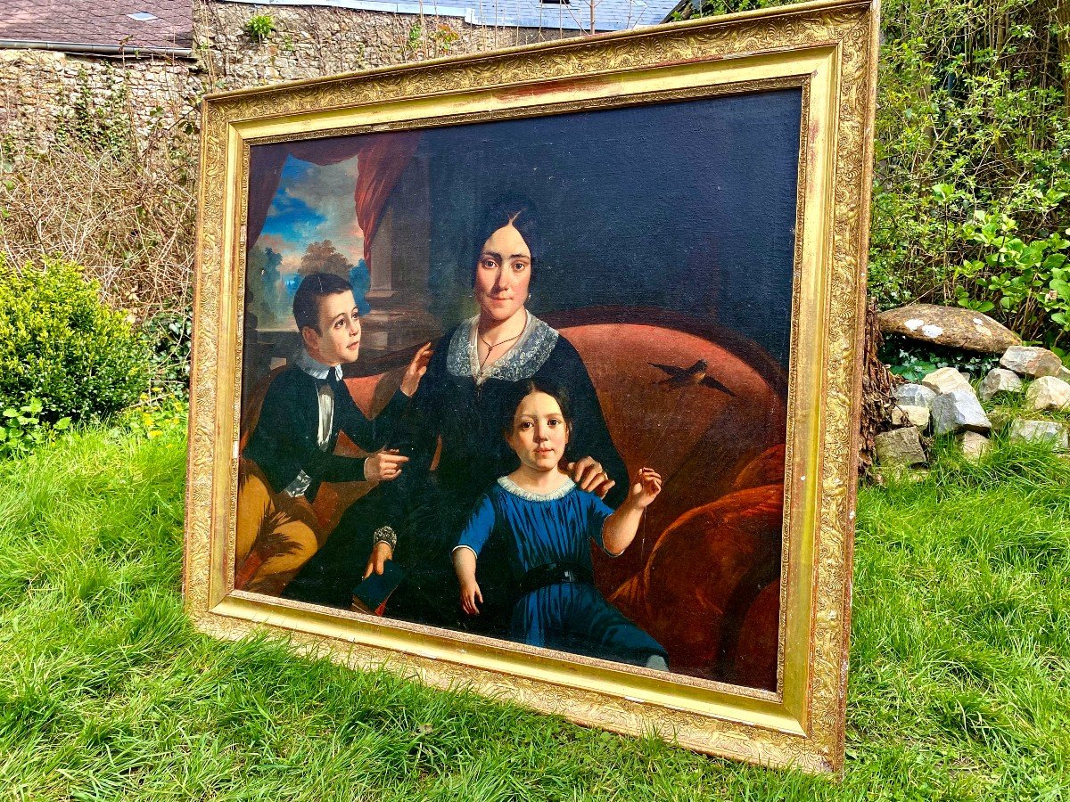 Portait De Famille : Constantin, Gustave Et Aimé Rouquette. Avril 1844. Cadre En Bois Doré. XIX-photo-4