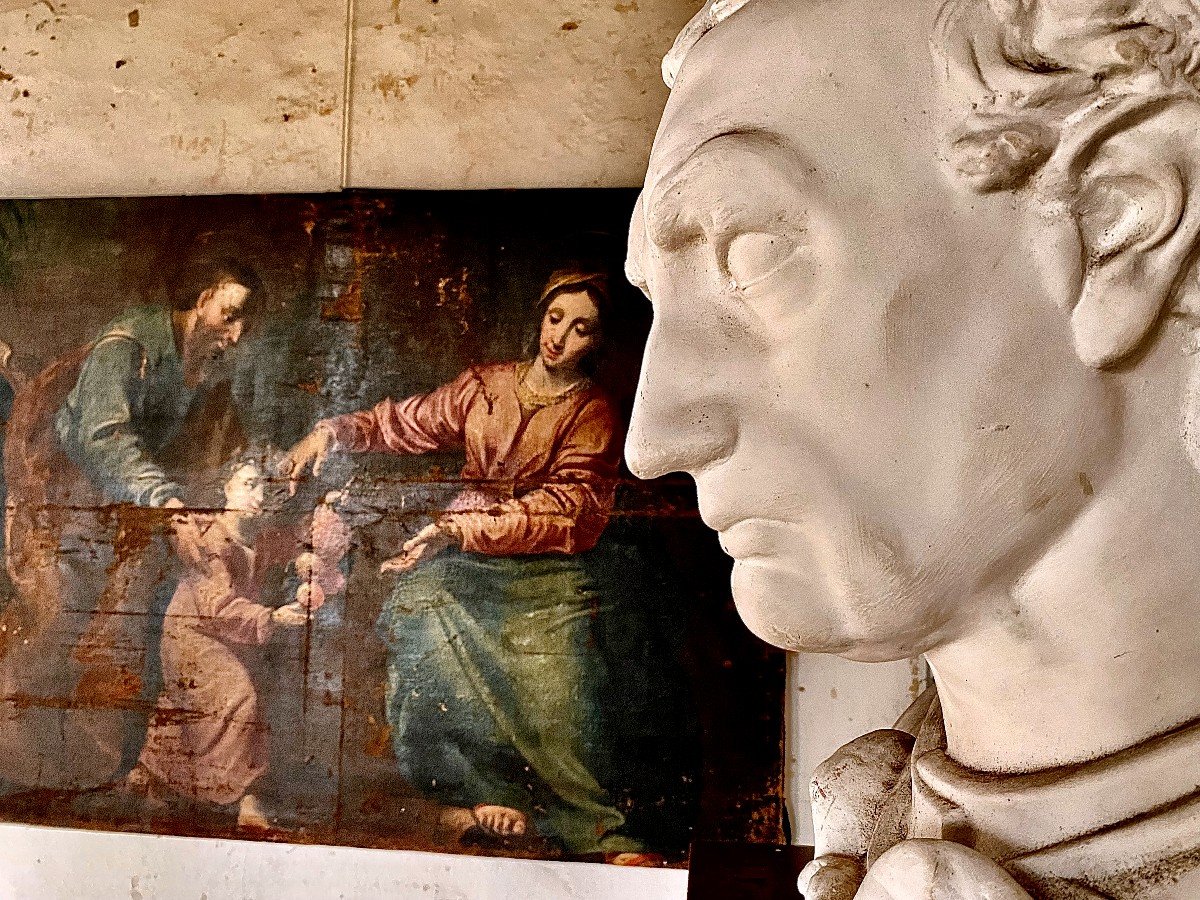 Important Buste d'Atelier En Plâtre. "a l'Antique". Fin Du XIX E Siècle. 