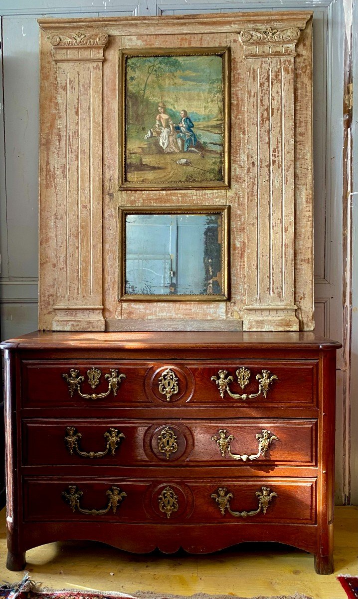 Trumeau De Boiserie. Epoque Louis XVI. Scène Galante Et Miroir Au Mercure. Fin Du XVIII E S-photo-4