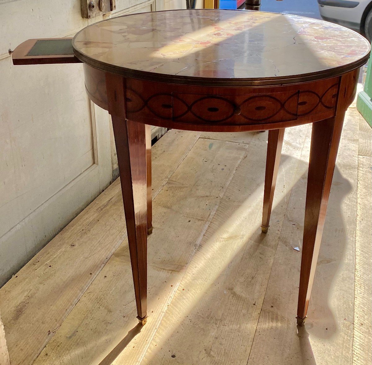 Hot Water Bottle Table In Marquetry And Marble Top. Louis XVI Style. Nineteenth Century. -photo-3
