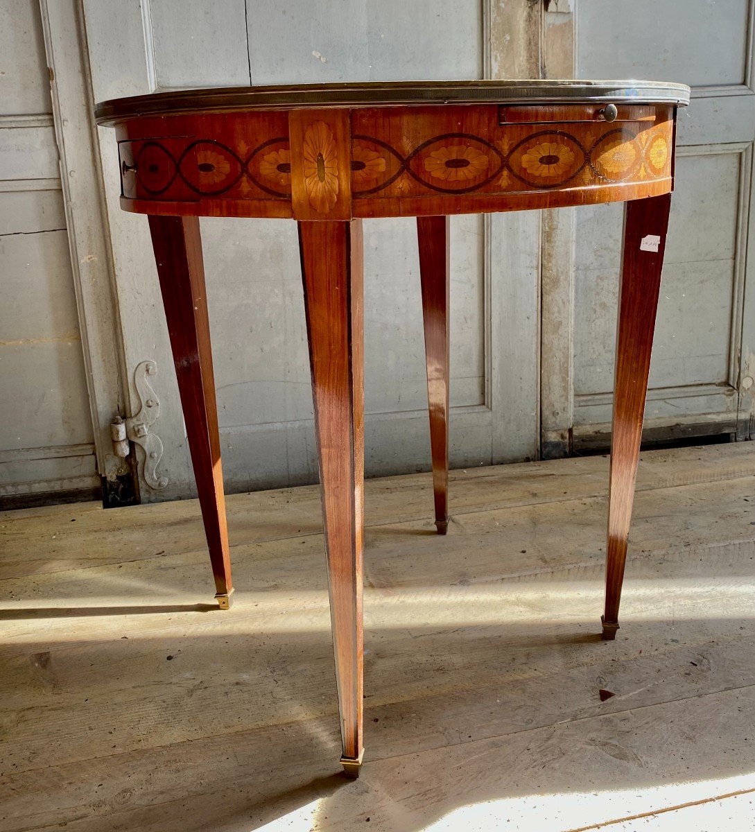 Hot Water Bottle Table In Marquetry And Marble Top. Louis XVI Style. Nineteenth Century. -photo-4