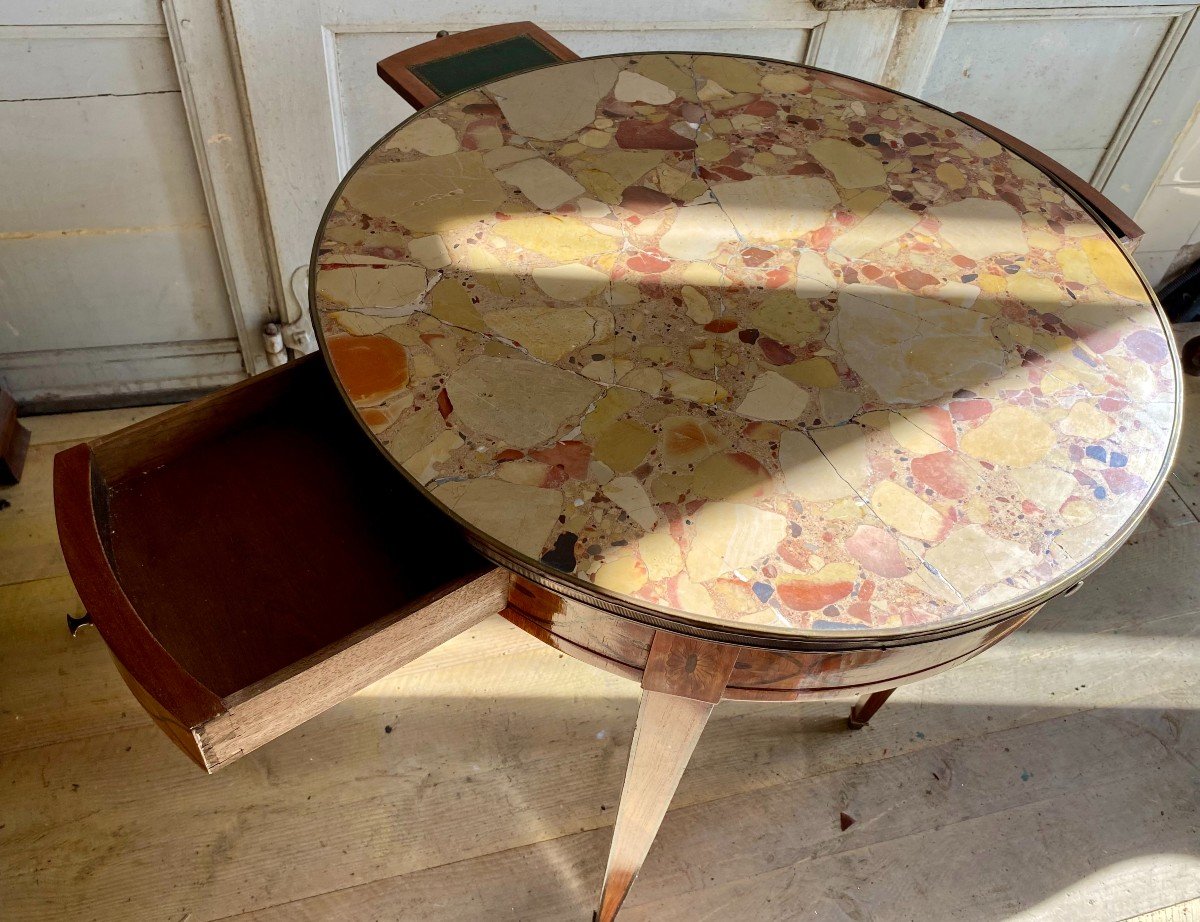 Hot Water Bottle Table In Marquetry And Marble Top. Louis XVI Style. Nineteenth Century. -photo-2