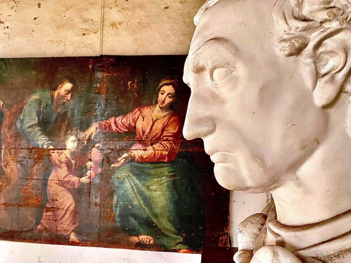 Importante Huile Sur Toile Provençale et religieuse "la Sainte Famille" 2 è Moitié XVII E S. -photo-3