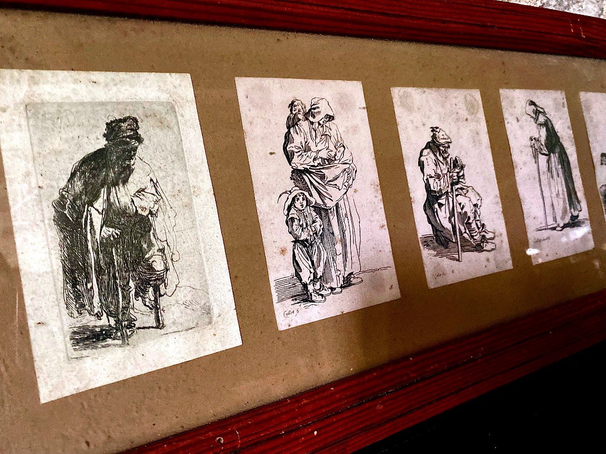 Estampes : Un Rembrandt et neuf des  "Gueux" d'Après Jacques Callot. XVIII Ou XIX E S? 