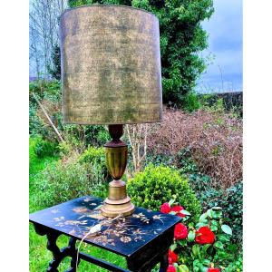 Bronze Shaft Lamp And Golden Lampshade. Vintage 1950s In The Jansen Taste. Twentieth Century