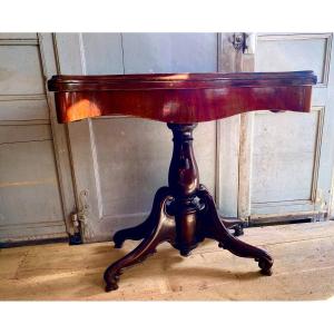 Games Table. Mahogany - Green Velvet Top. Sliding And Folding Tray. Charles XIX Period. 