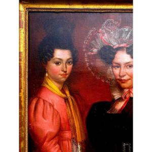Large Oil On Canvas: Mrs Briollet And Her Daughter. Signature Of Etienne Dupuis. 1836. 19th C.