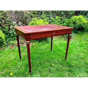 Elegant Louis XVI Style Lady's Desk. Napoleon III. Mahogany, Leather Top And Bronze. 