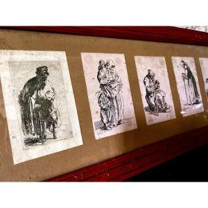 Estampes : Un Rembrandt et neuf des  "Gueux" d'Après Jacques Callot. XVIII Ou XIX E S? 