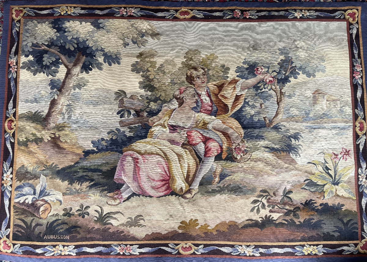 Une Tapisserie Aubusson 20eme En Laine Et Soie.