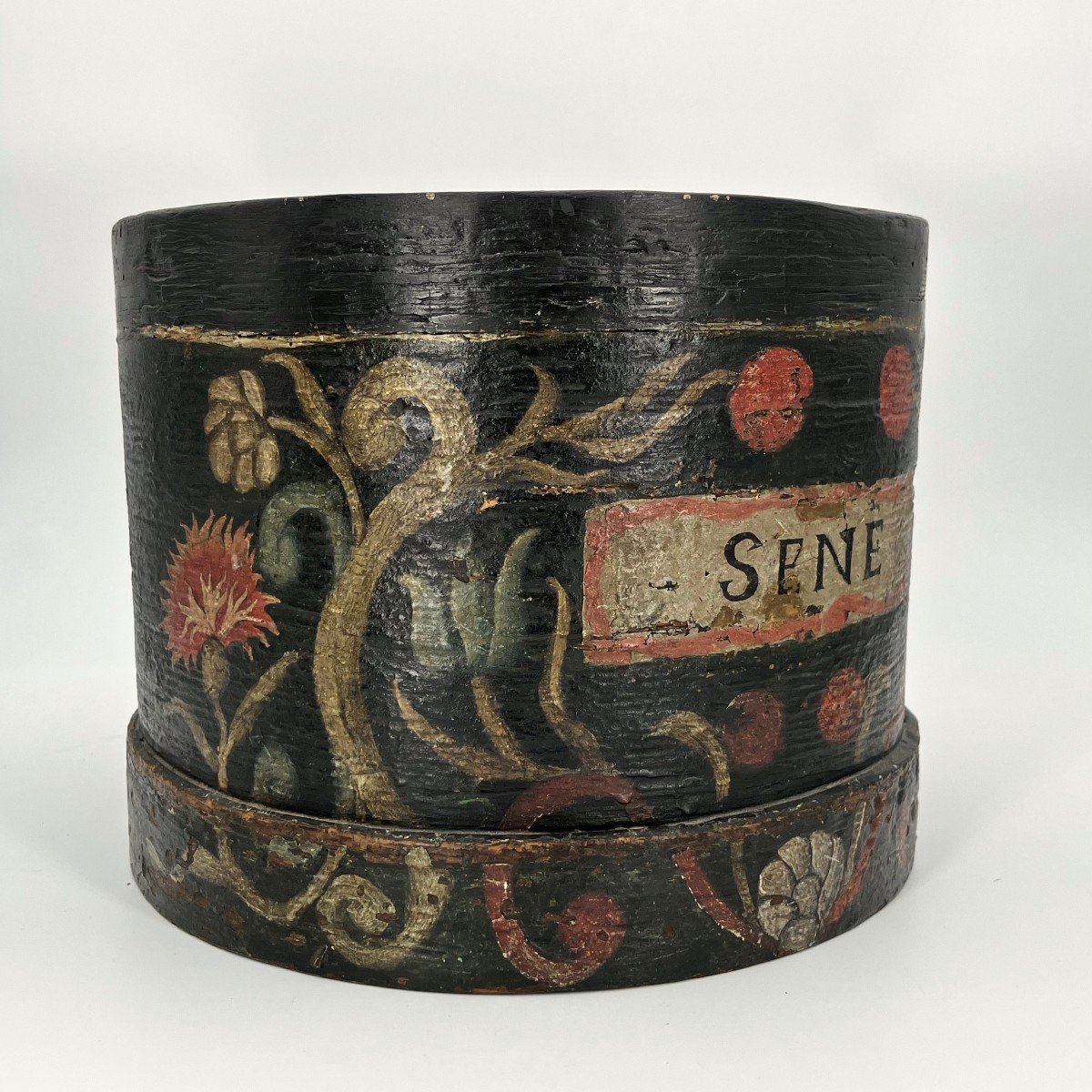 R&eacute;cipient d&#039;apothicairerie en bois peint marque Sen&eacute; Normandie XVIIIe XIXe si&egrave;cle-photo-5