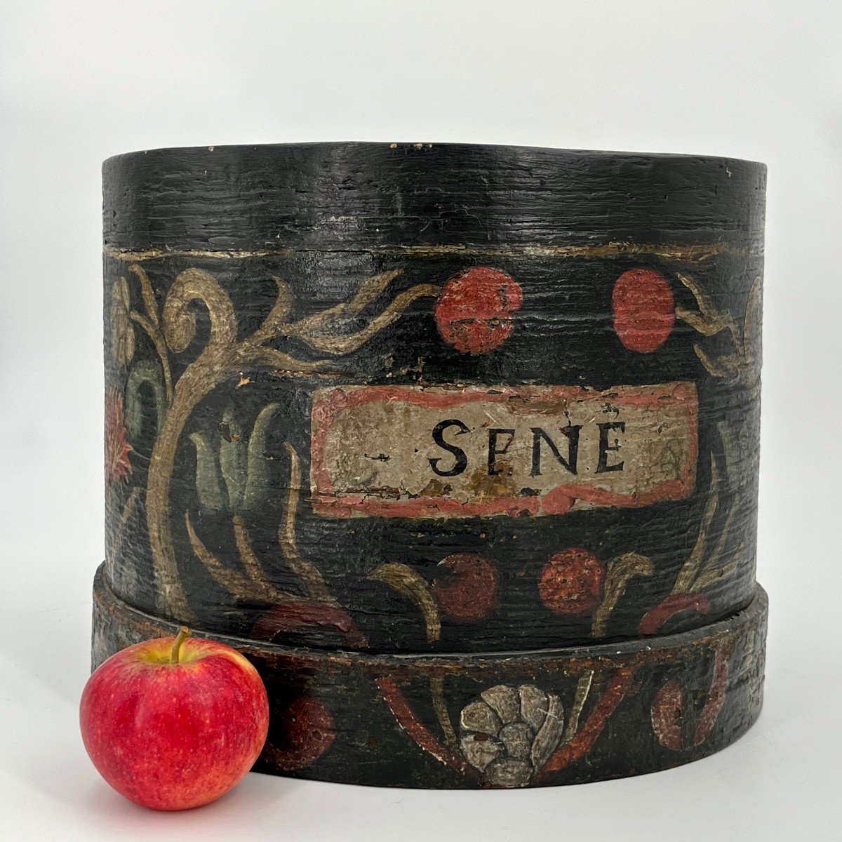 R&eacute;cipient d&#039;apothicairerie en bois peint marque Sen&eacute; Normandie XVIIIe XIXe si&egrave;cle-photo-8