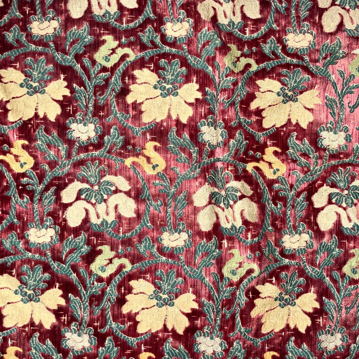 Tapis de table en velours de Gênes du XIXe siècle, chemin de table  en tissu ancien Italie 19e-photo-2