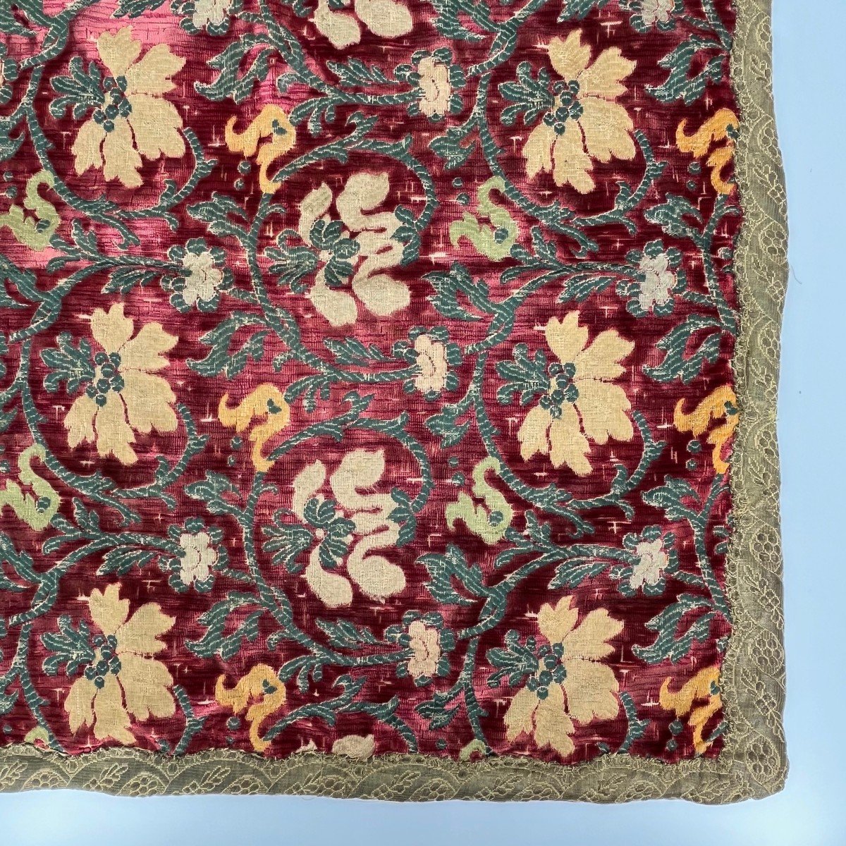 Tapis de table en velours de Gênes du XIXe siècle, chemin de table  en tissu ancien Italie 19e-photo-2