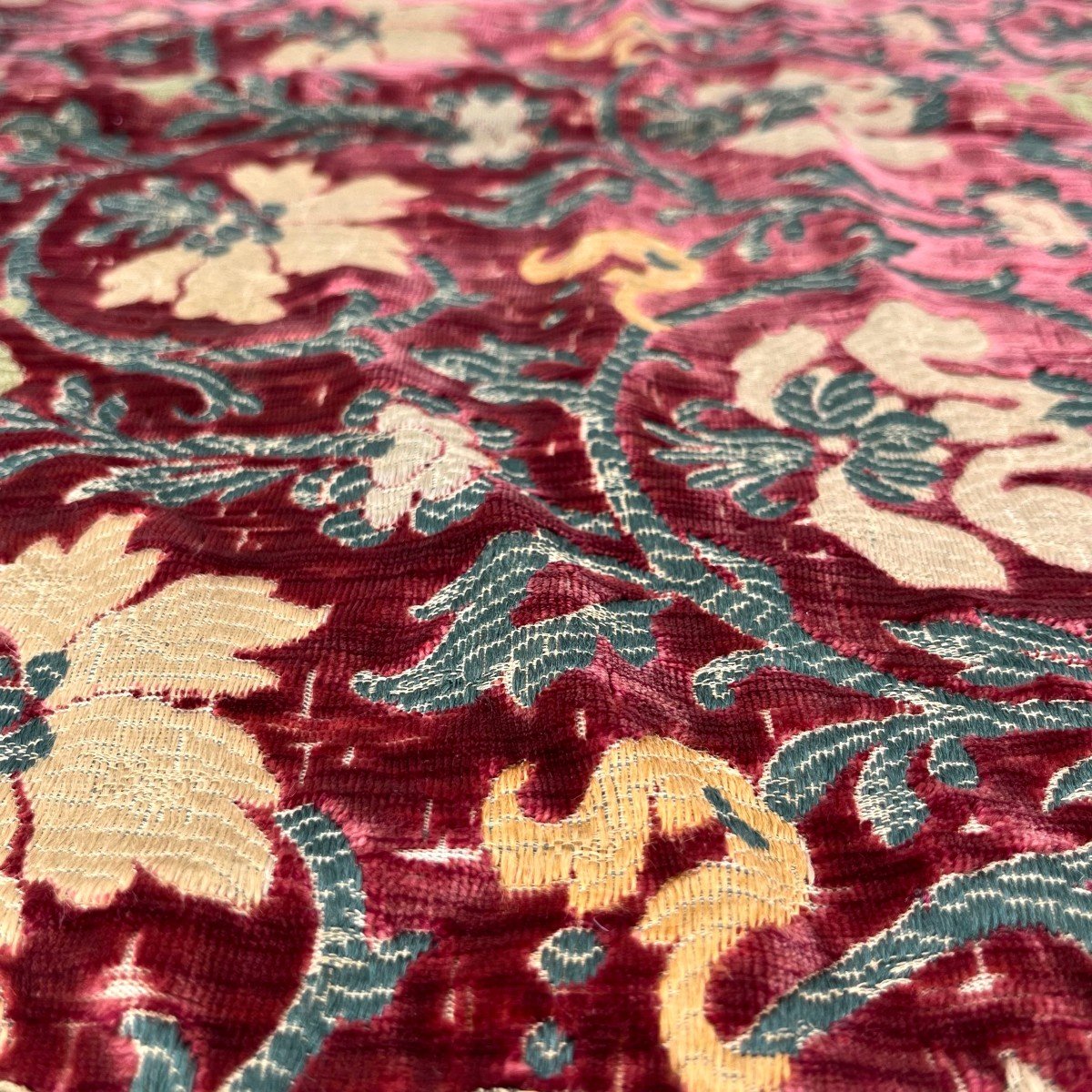 Tapis de table en velours de Gênes du XIXe siècle, chemin de table  en tissu ancien Italie 19e-photo-8