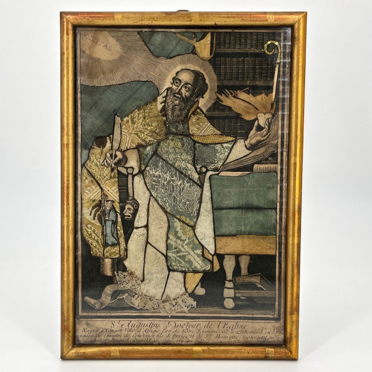 18th Century Dressed Engraving Saint Augustine Doctor Of The Church After Philippe De Champaigne 18th