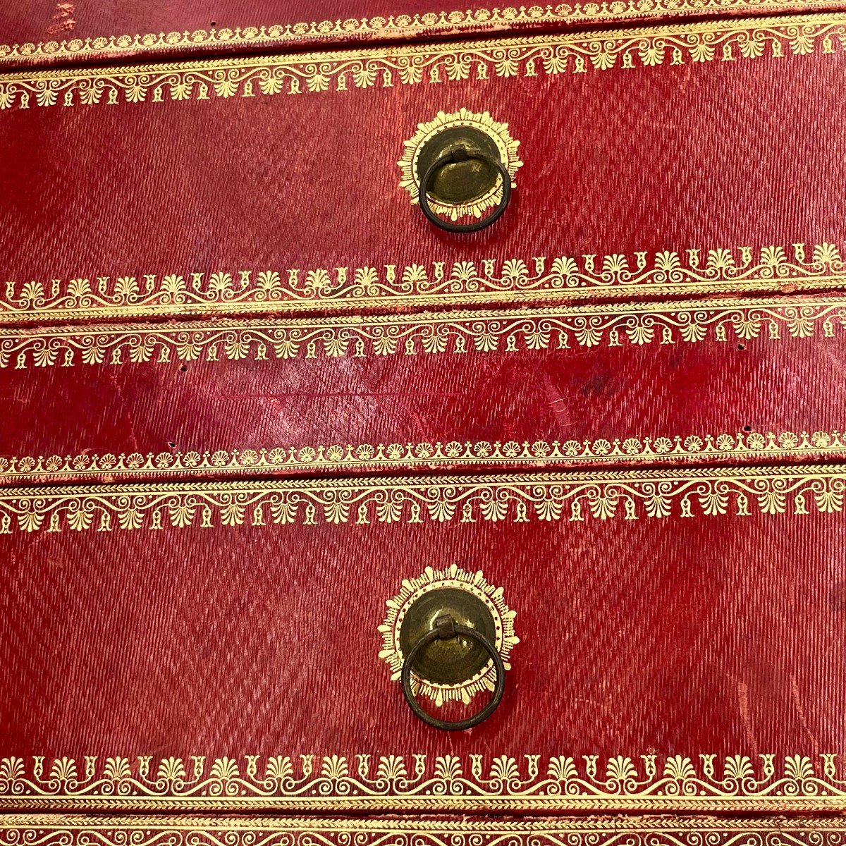 Trois cartonniers gainés de maroquin rouge doré aux petits fers du XIXe siècle boîte coffre 19e-photo-2