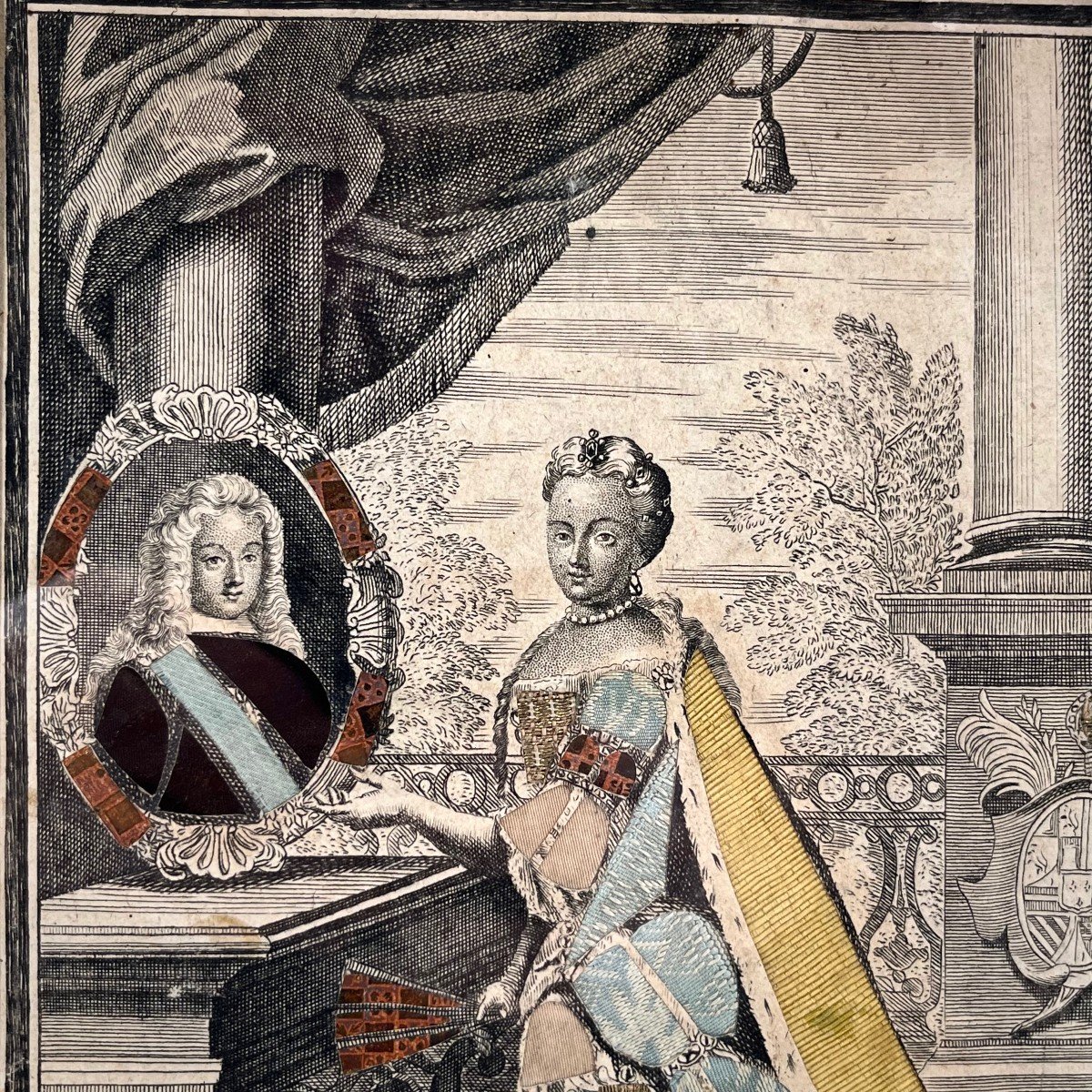 Gravure habillée XVIIIe la Reine d'Espagne Élisabeth Farnèse 18e à Paris chez Chiquet royauté-photo-4