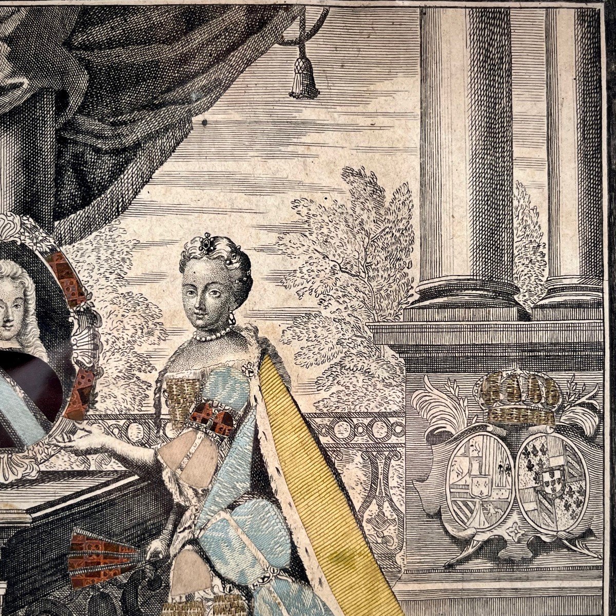Gravure habillée XVIIIe la Reine d'Espagne Élisabeth Farnèse 18e à Paris chez Chiquet royauté-photo-5