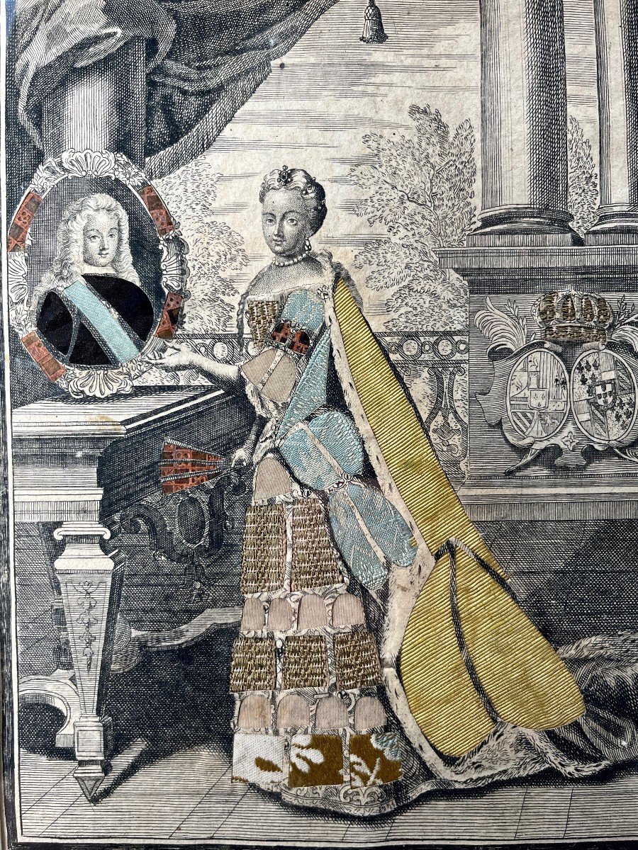 Gravure habillée XVIIIe la Reine d'Espagne Élisabeth Farnèse 18e à Paris chez Chiquet royauté-photo-8