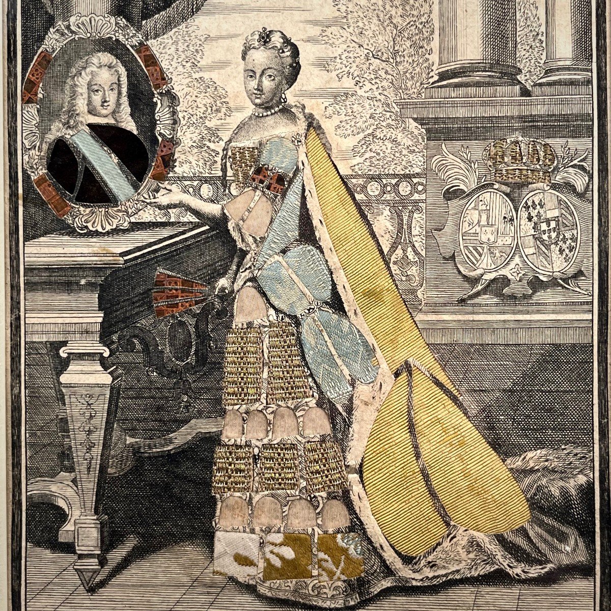 Gravure habillée XVIIIe la Reine d'Espagne Élisabeth Farnèse 18e à Paris chez Chiquet royauté-photo-7