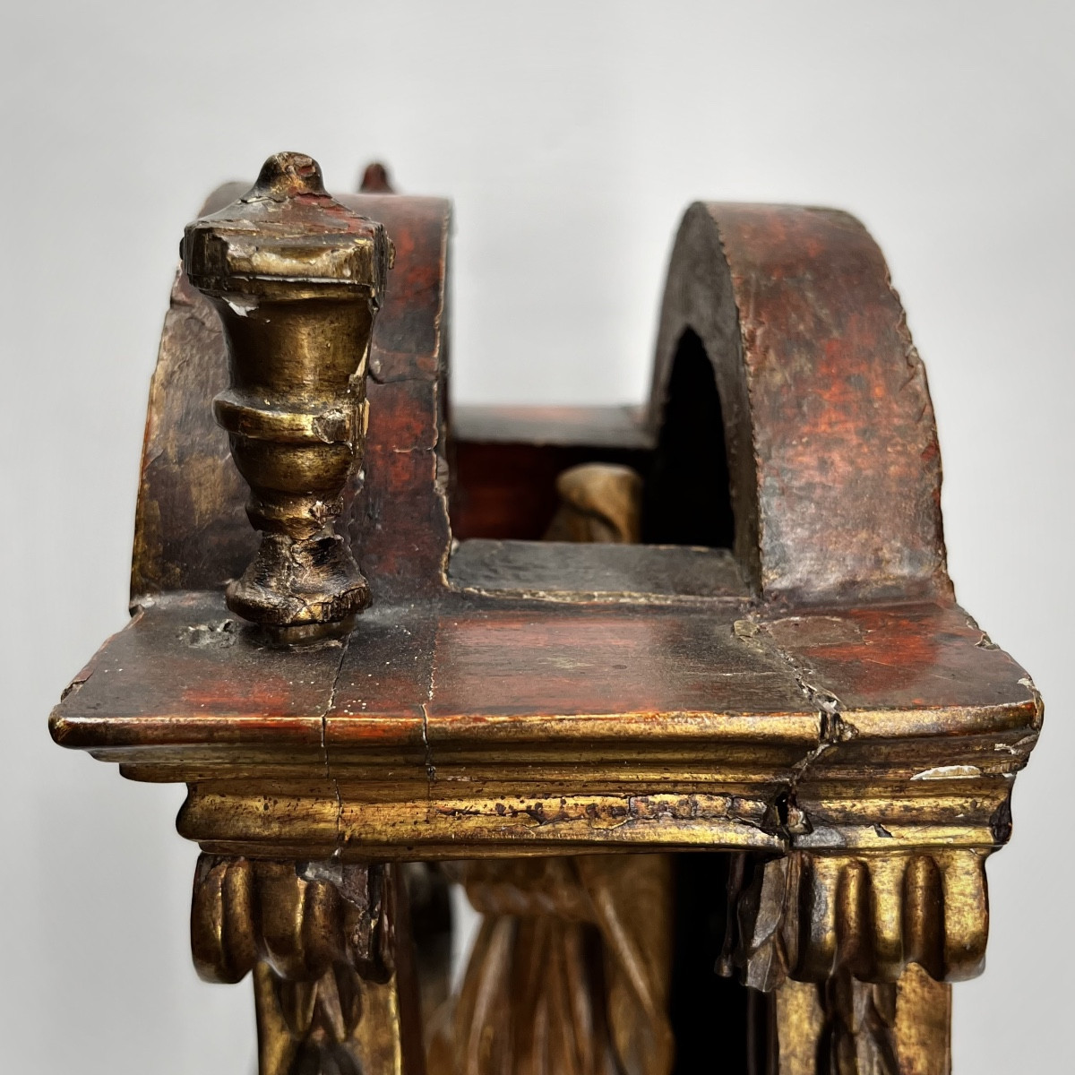 Baroque Niche Or Presentation Altar In Red And Gold Wood, Pedestal Display Base, 19th Century-photo-4