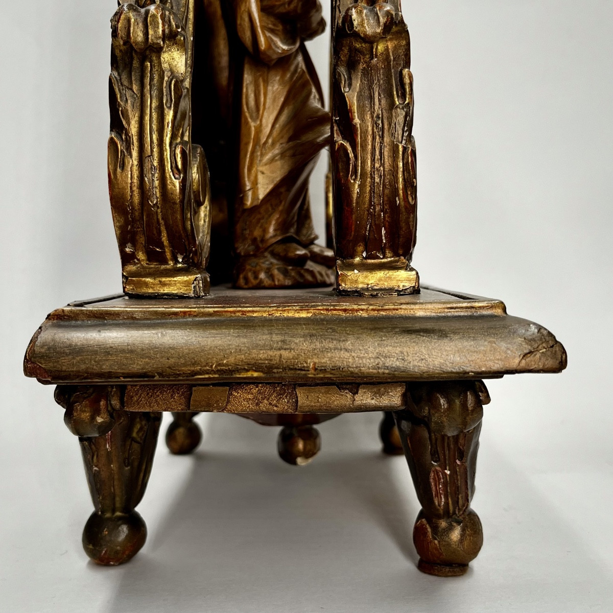 Baroque Niche Or Presentation Altar In Red And Gold Wood, Pedestal Display Base, 19th Century-photo-5