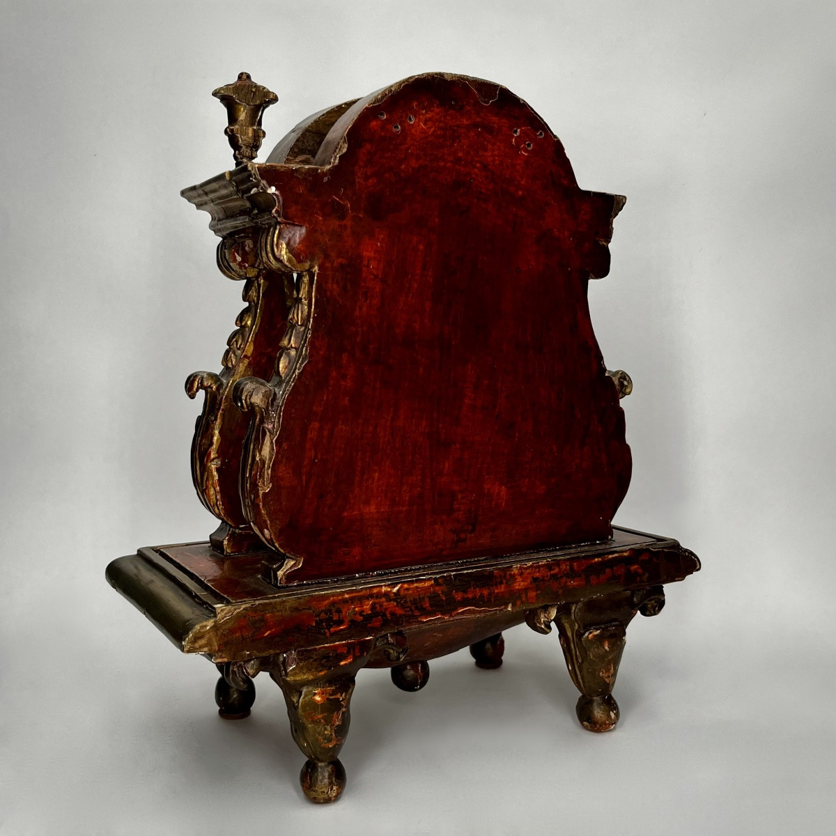 Baroque Niche Or Presentation Altar In Red And Gold Wood, Pedestal Display Base, 19th Century-photo-8