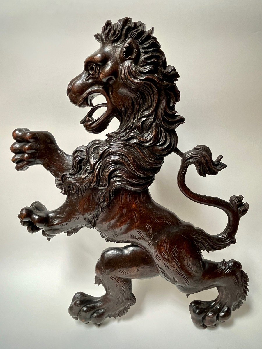 Lion héraldique en bois sculpté, enseigne de magasin ancienne XIXe siècle 19e-photo-8