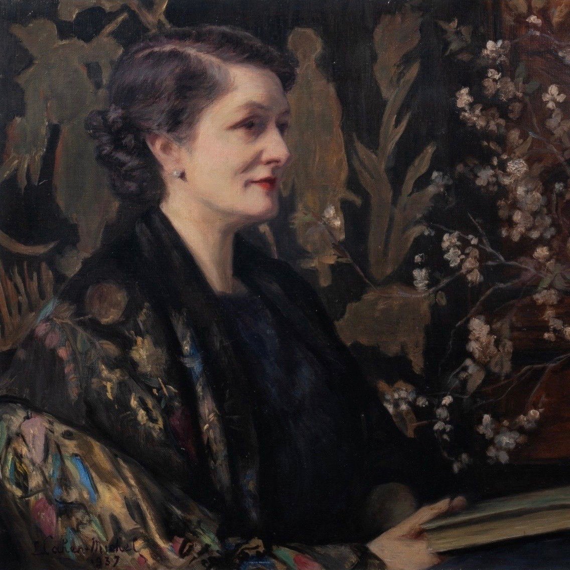 Portrait de femme à la lecture, japonisant, par Lucien Cahen Michel - Salon de 1938
