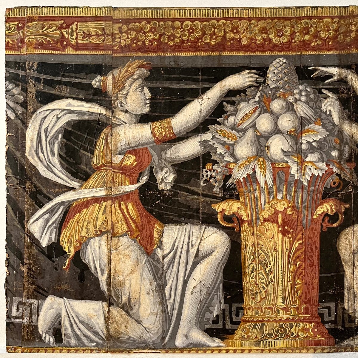 Deux personnages à l'antique, gouache sur papier, école Néoclassique début XIXe siècle-photo-3