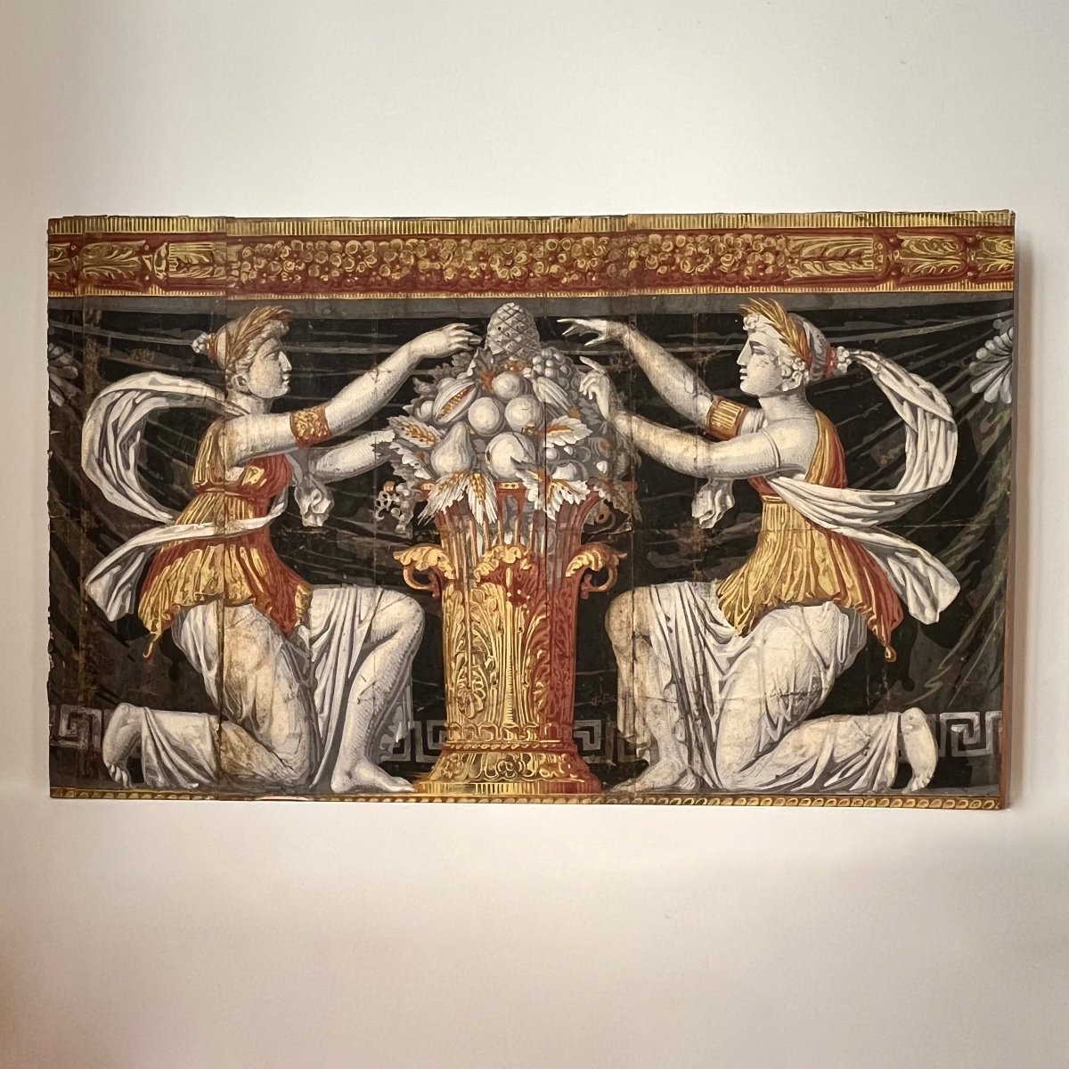 Deux personnages à l'antique, gouache sur papier, école Néoclassique début XIXe siècle-photo-2
