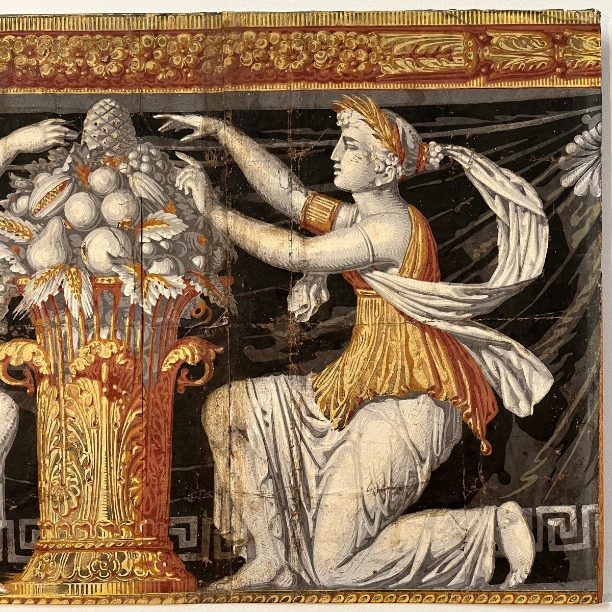 Deux personnages à l'antique, gouache sur papier, école Néoclassique début XIXe siècle-photo-1