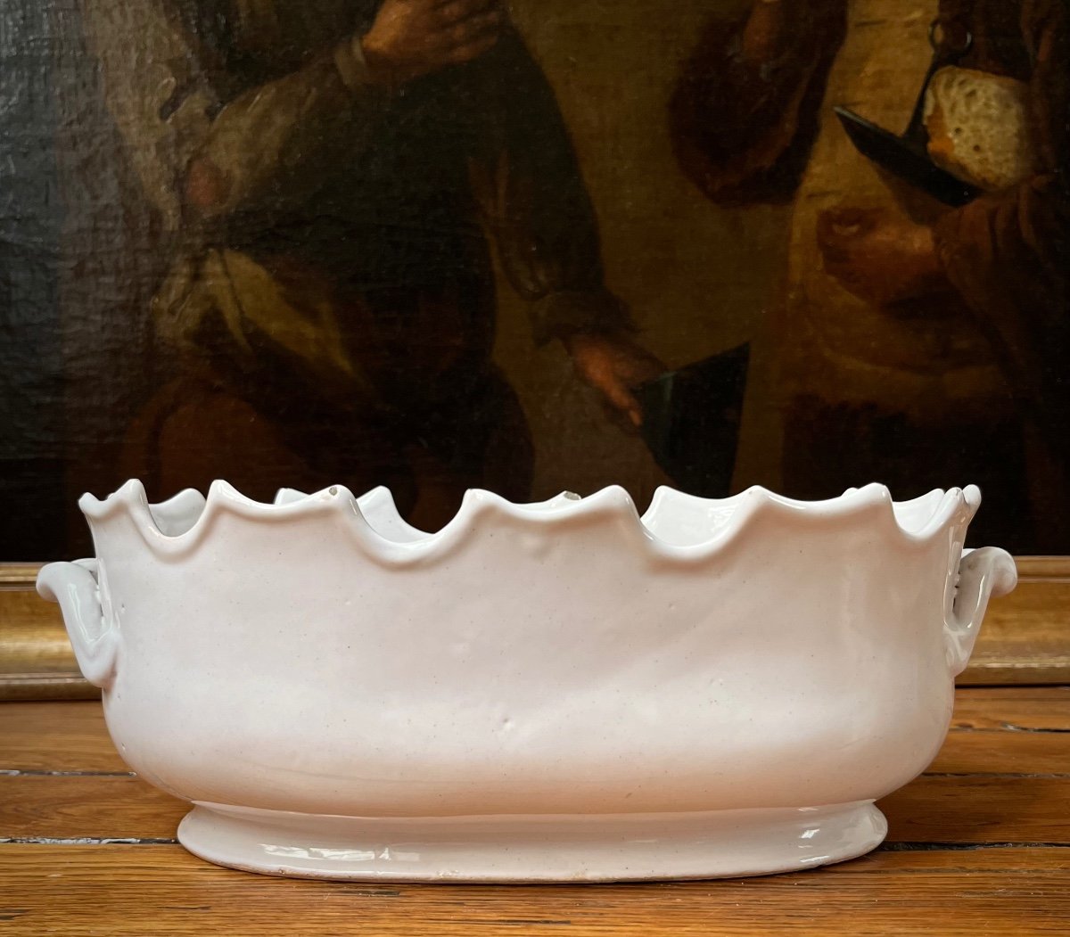 Rafraîchissoir à verres  faïence blanche ivoire de Niderviller ou du Midi XVIIIe verrière 18e -photo-2
