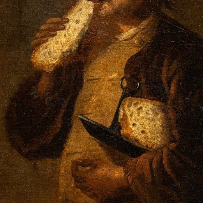 Le partage du pain, huile sur toile école italienne XVIIIe tableau 18e-photo-6