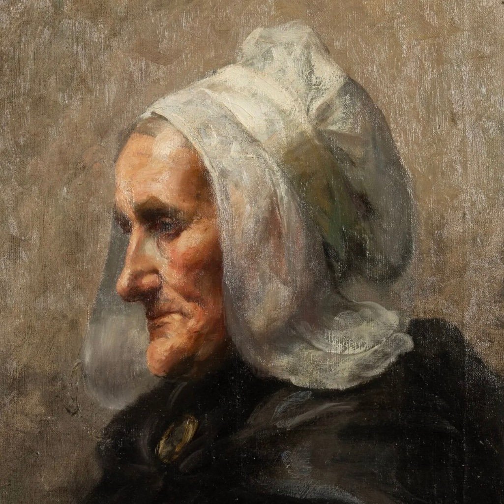 Portrait de femme &agrave; la coiffe - Huile sur toile XIXe ou d&eacute;but XXe - Bretonne ? J. Roosbroeckx-photo-2