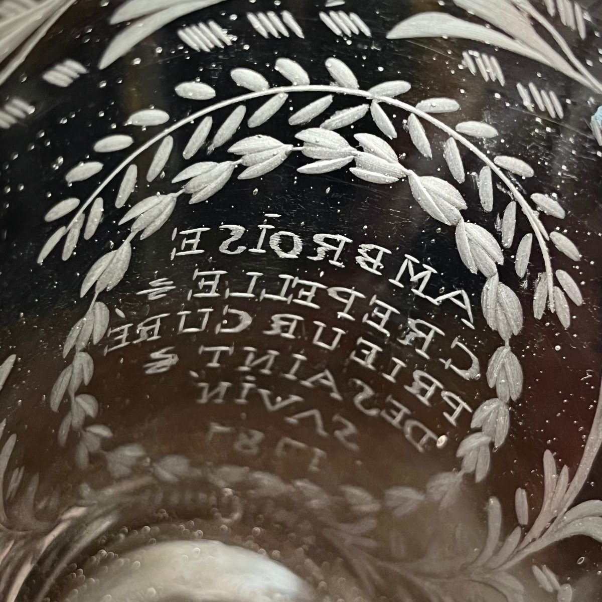 Verre calice patronymique daté 1787 d'Ambroise Crepelle soufflé et gravé XVIIIe siècle 18e-photo-2