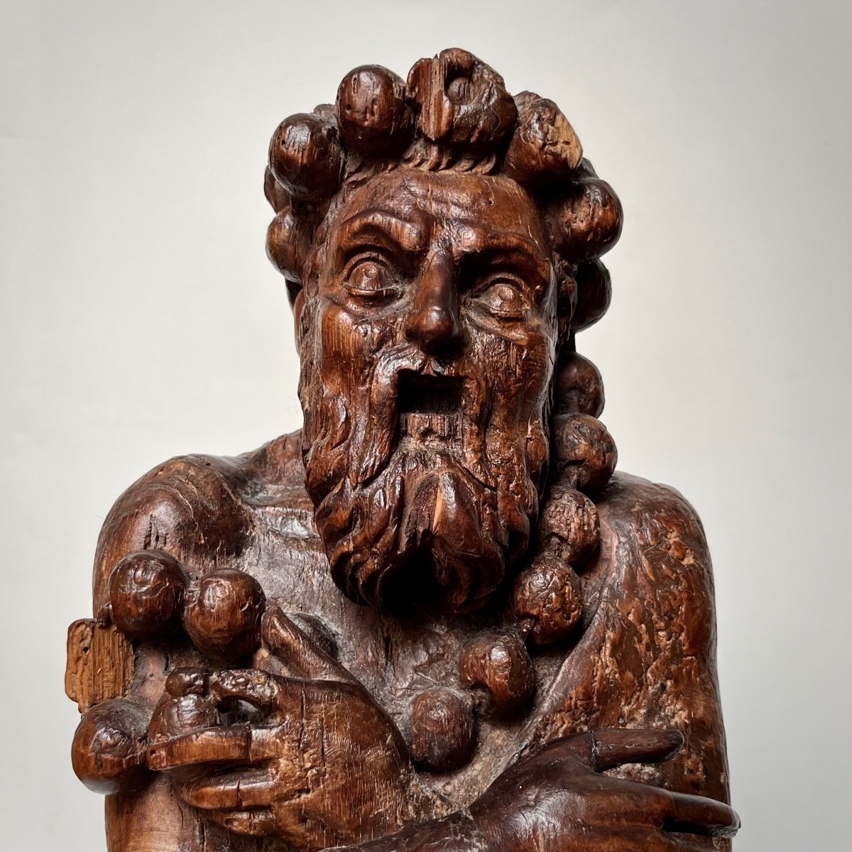 Allégorie de l'hiver, élément décoratif d'applique en bois sculpté fin du XVIIIe siècle 18e-photo-4