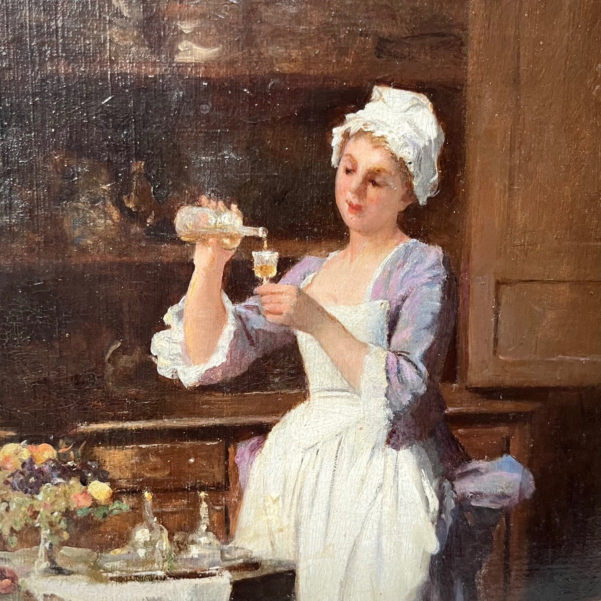 Joseph Caraud (1821 - 1905) Preparing An Aperitif In The Kitchen - Oil On Canvas-photo-3