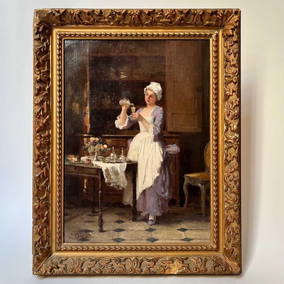 Joseph Caraud (1821 - 1905) Preparing An Aperitif In The Kitchen - Oil On Canvas-photo-4