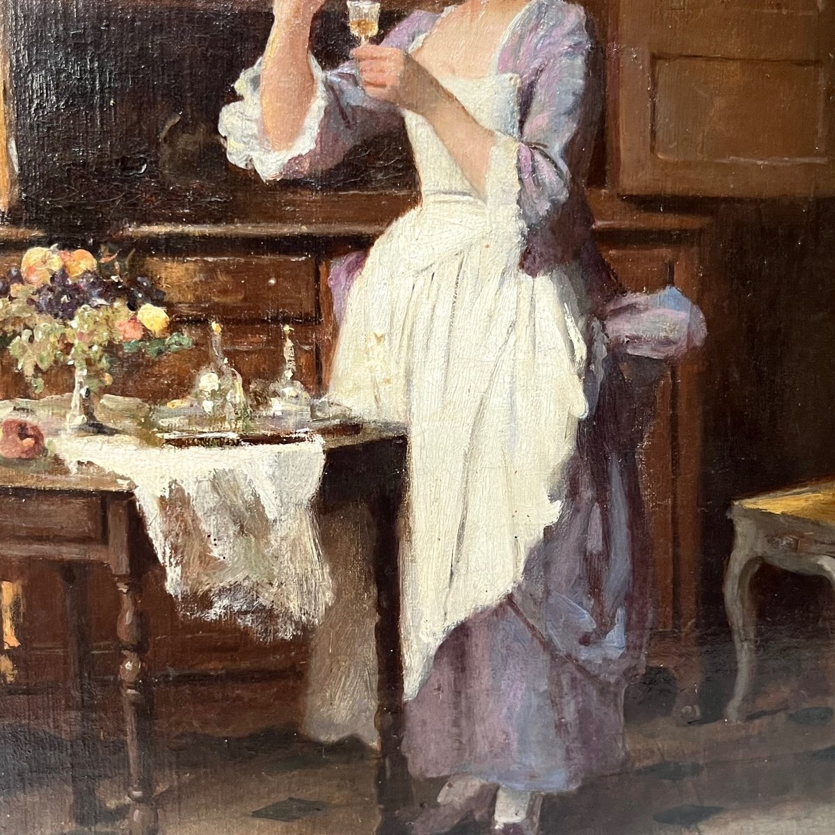 Joseph Caraud (1821 - 1905) Preparing An Aperitif In The Kitchen - Oil On Canvas-photo-1