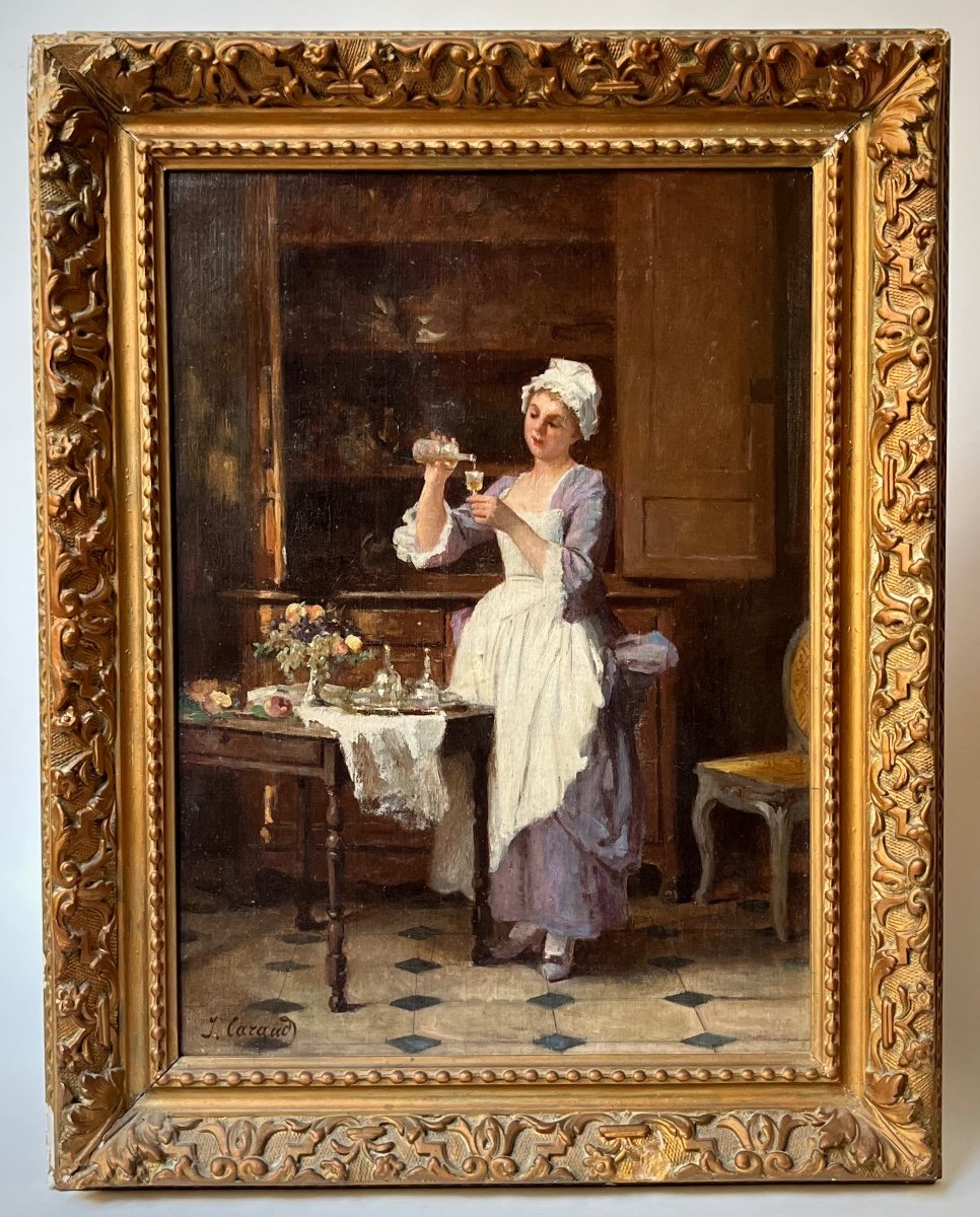 Joseph Caraud (1821 - 1905) Preparing An Aperitif In The Kitchen - Oil On Canvas-photo-4