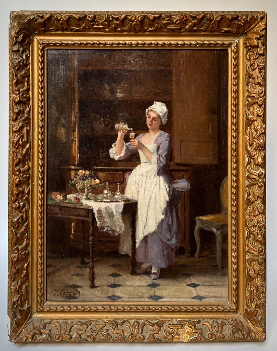Joseph Caraud (1821 - 1905) Preparing An Aperitif In The Kitchen - Oil On Canvas-photo-8