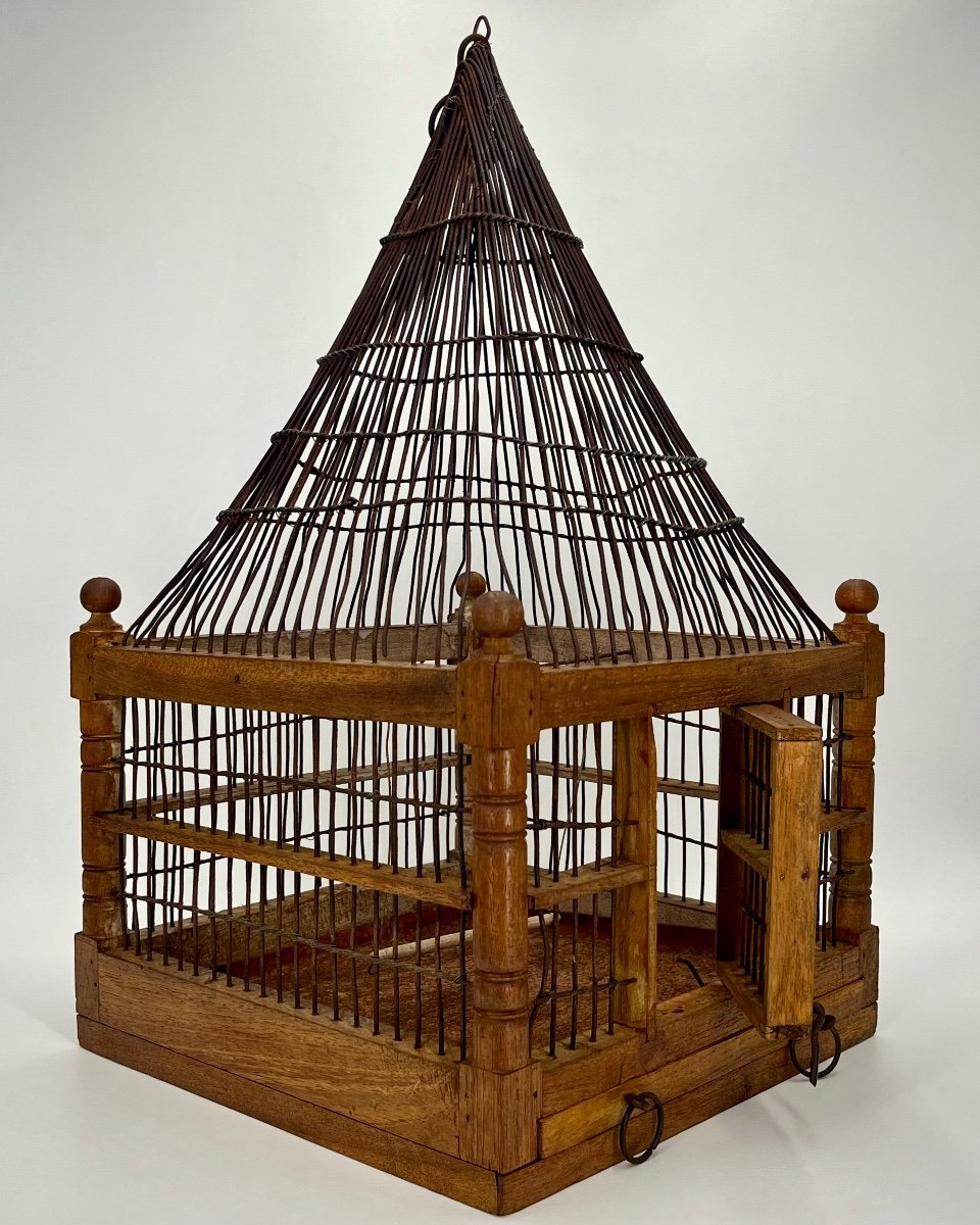 Cage à oiseaux en bois et fil de fer fin XIXe - début XXe art populaire 19e-photo-2
